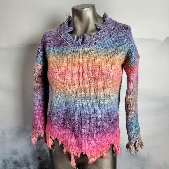 Sabrina Lauren NY Distressed Rainbow Chunky Knit Sweater | Women's M - Picture 1 of 8